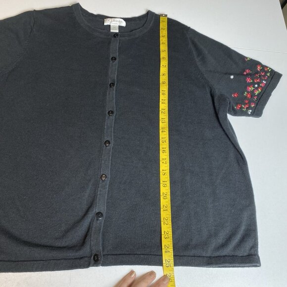 CJ Banks Womens Cardigan Sweater Black Linen Cotton Blend Floral Embroidery 2X - Picture 6 of 8